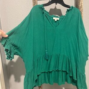 Women's Green Ruffled Top